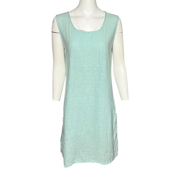Cut Loose Size Small Sleeveless Shift Dress Linen Cotton Blue Pockets Lagenlook - Picture 8 of 8